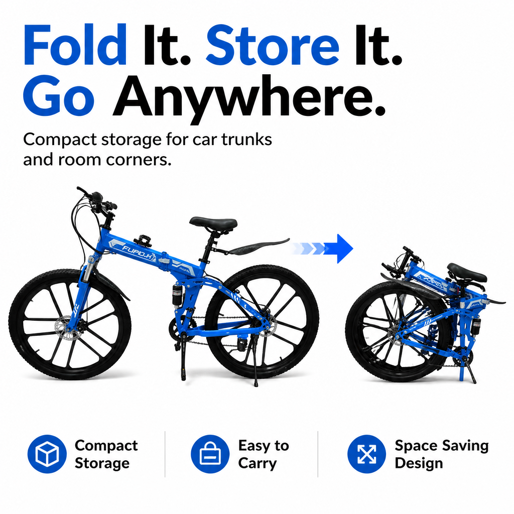 FUPOJH 26" Folding Bike 21-Speed Dual Disc Brake | 26 Inch Bike Foldable Bike for Adults Suspension | Outroad Mountain Bike Gravel Bike Bicycle for Adults Commute Off-Road