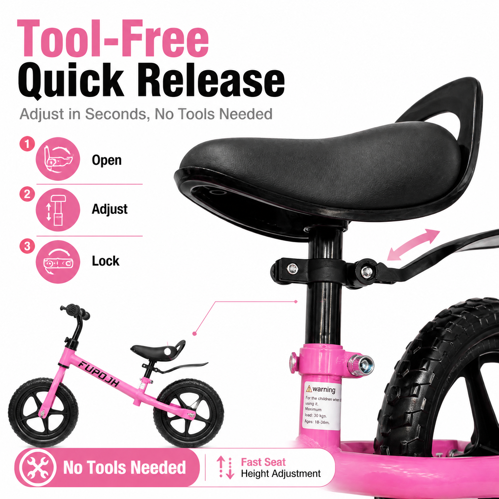 FUPOJH 12" Toddler Bike | Balance Bike | Adjustable Seat Handlebar Tool-Free | EVA Silent Tires | Kids Bike & Bikes Indoor Outdoor