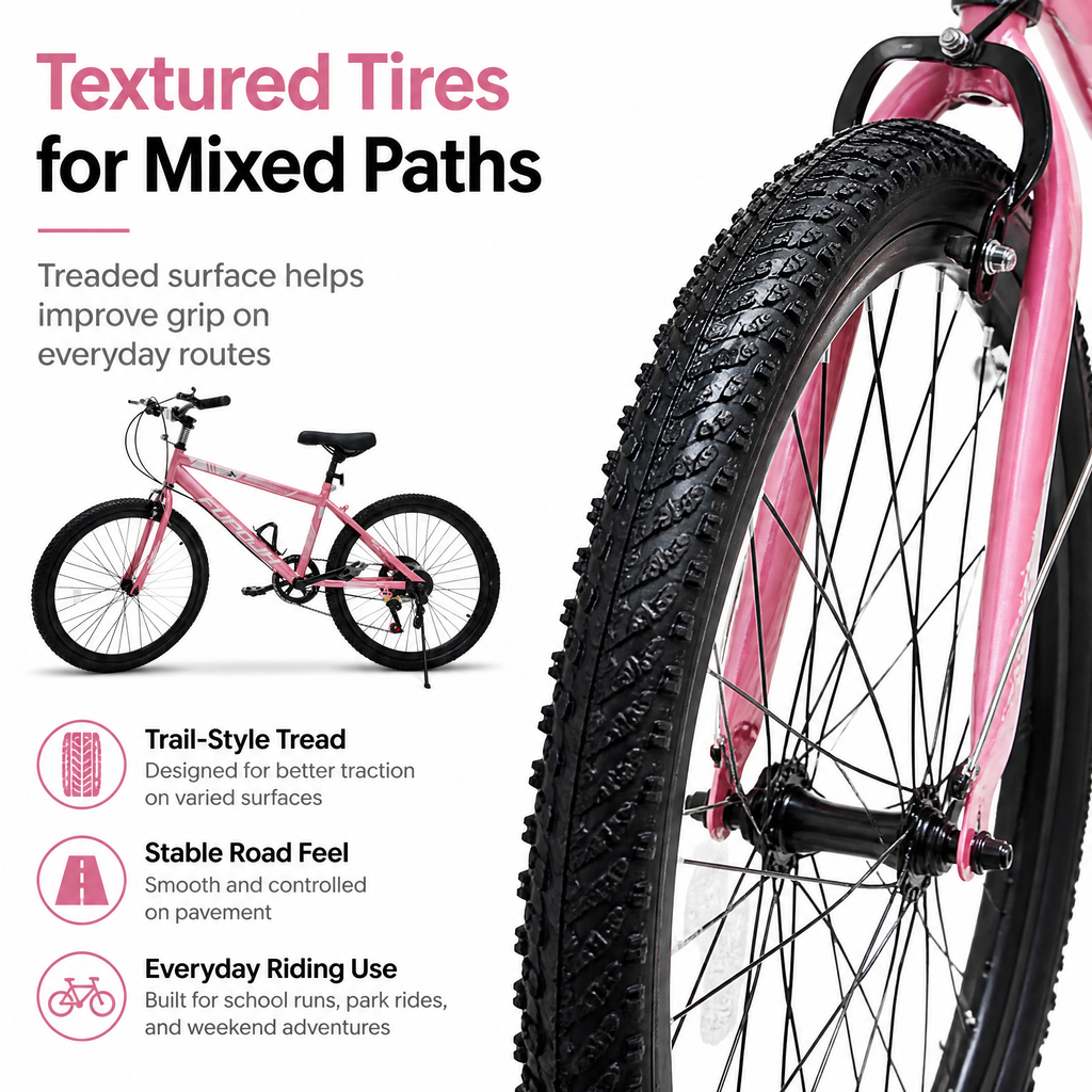 FUPOJH 24" Bike 7-Speed V-Brake | Mountain Bikes 24 Inch Bike Anti-Slip Off-Road Tires | Bicycle for Kids Adjustable Seat All-Terrain Outdoor Riding