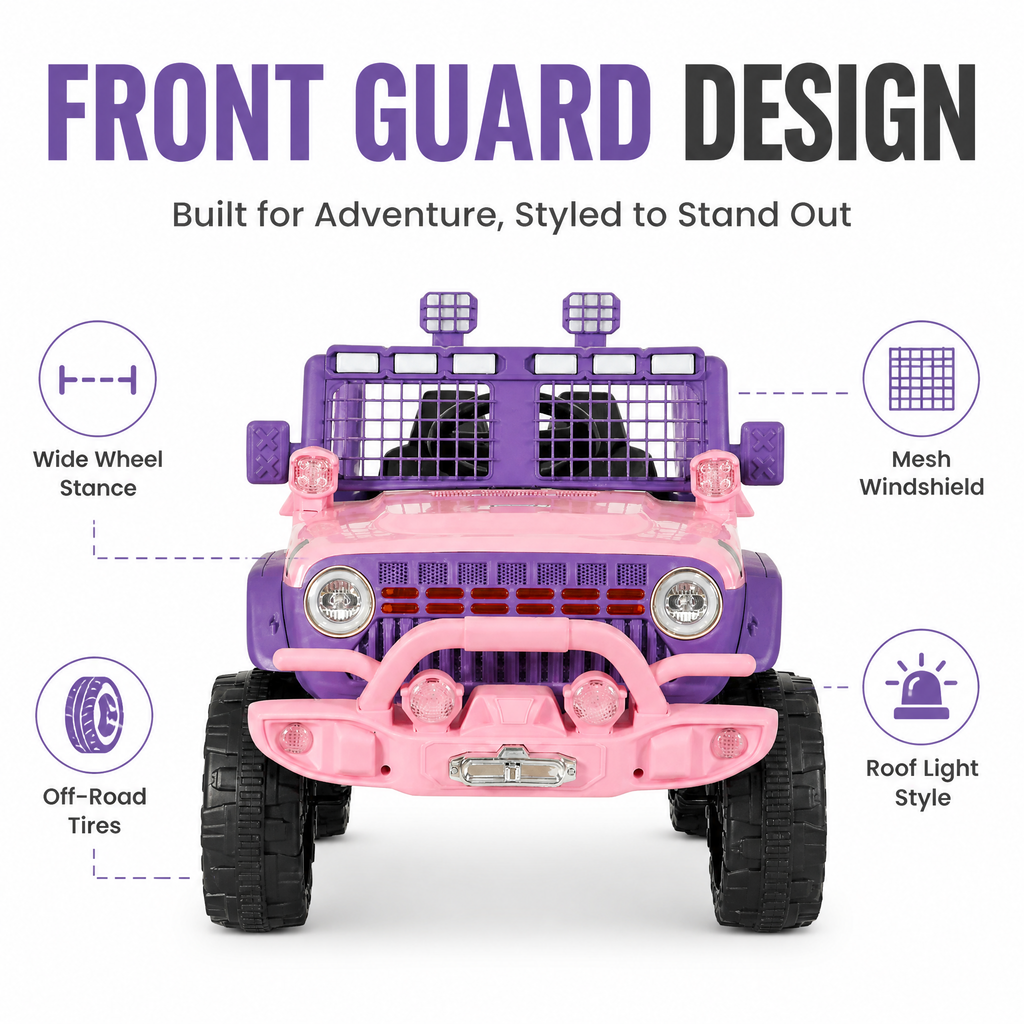 FUPOJH 12V Electric Jeep for Kids | 2.4G Parental Remote Dual Motor 4WD | Bluetooth Music 4-Wheel Suspension Seatbelt | Soft Start All-Terrain