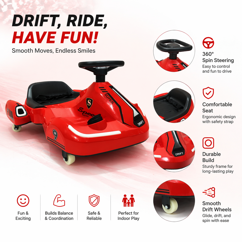 FUPOJH 12V Electric Go Kart,Drift Cart Ride on Toy for Kids 6-12,Indoor/Outdoor with Bluetooth Music,LED Lights