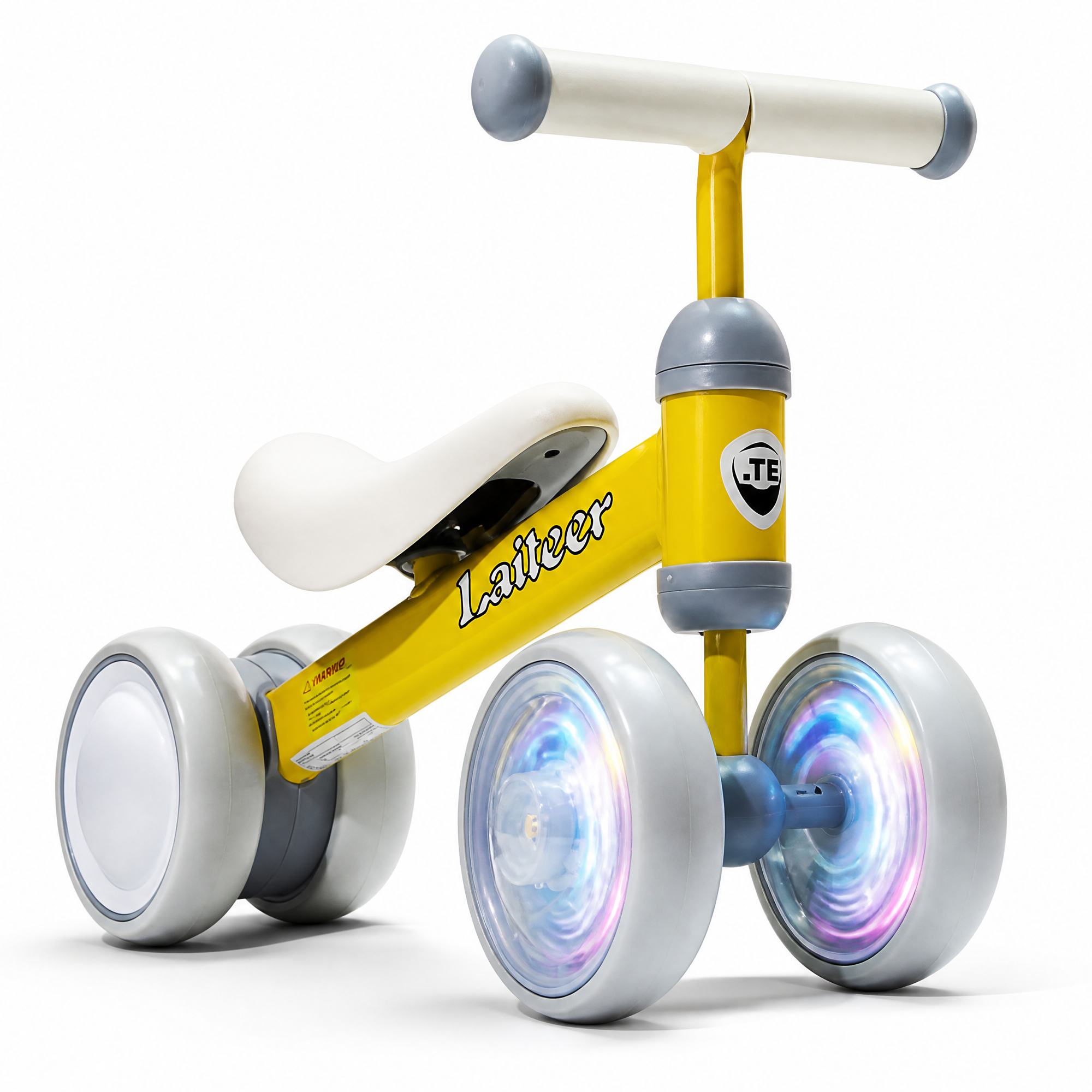 FUPOJH 4-Wheel Baby Balance Bike, Light-Up Wheels, Silent Tires, Indoor Riding Toy, Ages 1-3