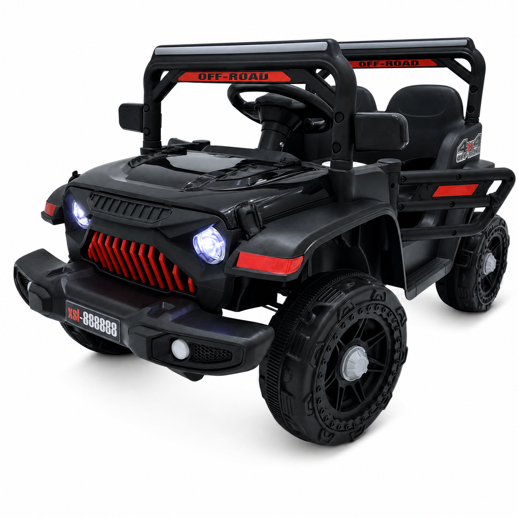 FUPOJH 12V Kids' Electric Jeep with Remote Control, LED Lights, and Music, Ride-On Car