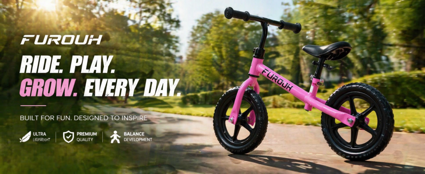 FUPOJH 12" Kids Balance Bike, No Pedal, Light-Up Wheels, Adjustable, for Toddlers 2-5