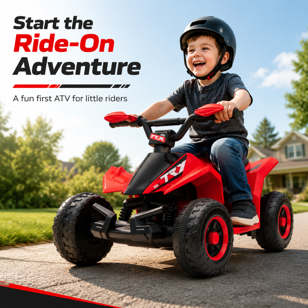 FUPOJH 6V Kids Electric ATV Quad, 4 Wheeler for Kids 3-6, Indoor/Outdoor with Anti-Tip Design