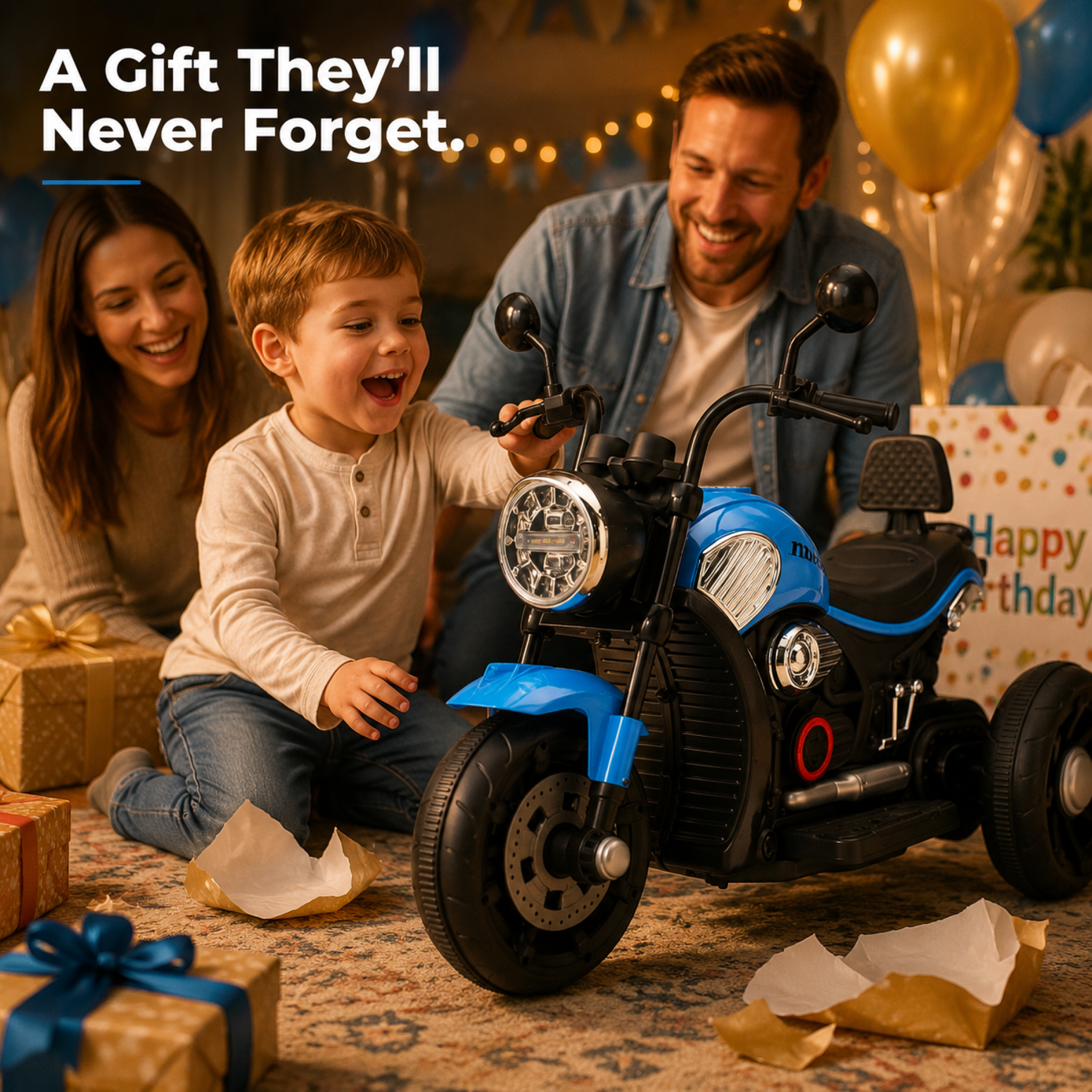 FUPOJH 6V 3 Wheel Kids Electric Motorcycle,Battery-Powered Ride-On Toy with LED Lights,Sound System