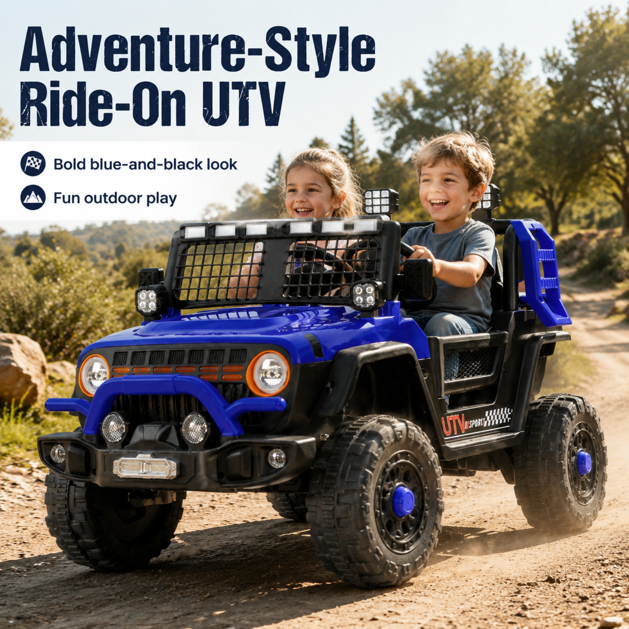 FUPOJH 12V Kids Electric Jeep,2-Seater Ride on Car with Remote Control,Dual Motors,Bluetooth Music,LED Lights
