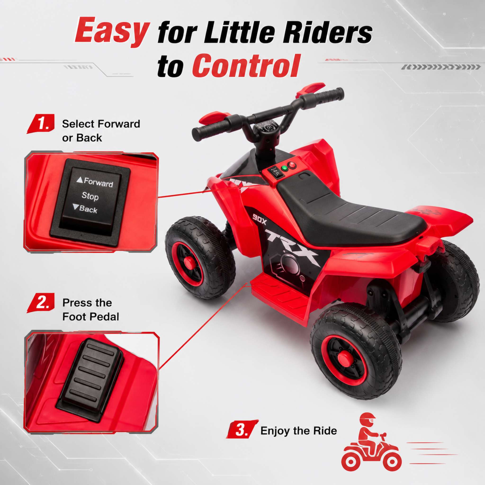 FUPOJH 6V Kids Electric ATV Quad, 4 Wheeler for Kids 3-6, Indoor/Outdoor with Anti-Tip Design