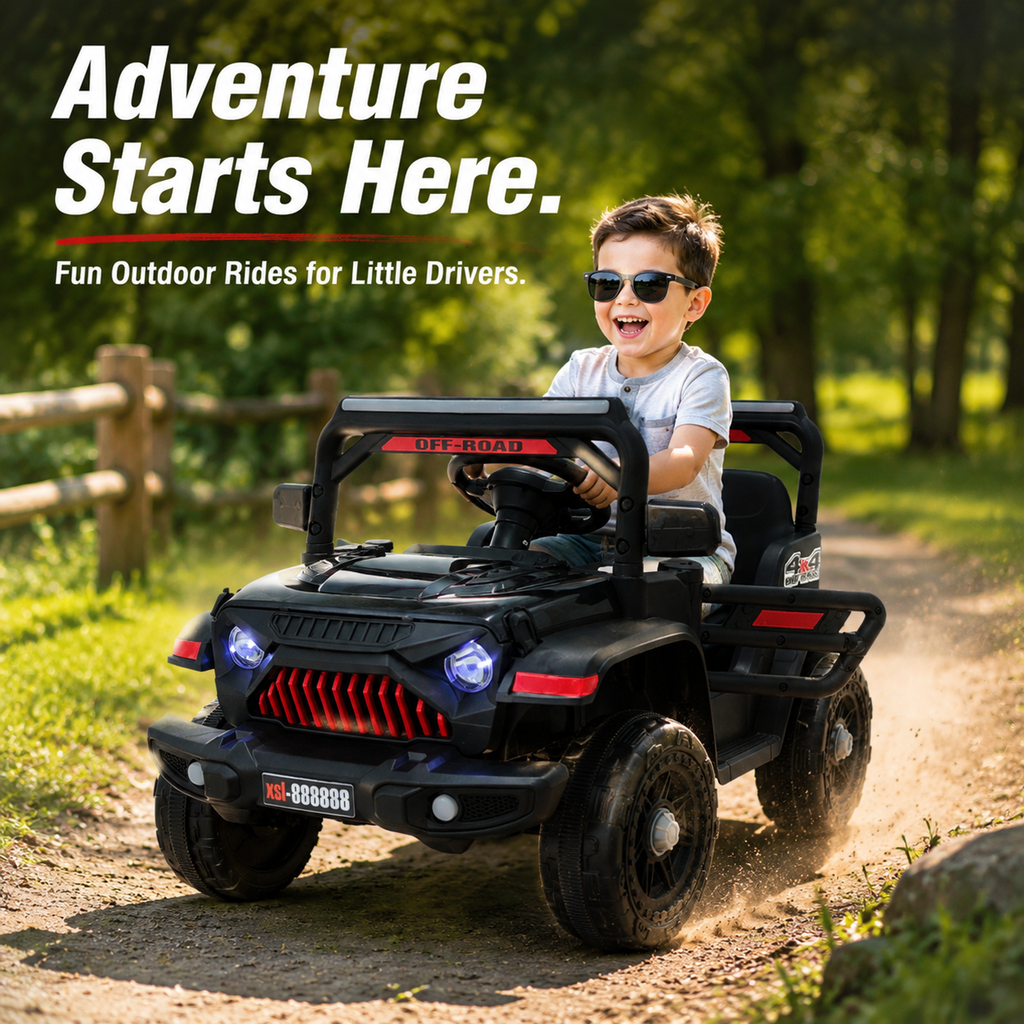 FUPOJH 12V Kids' Electric Jeep with Remote Control, LED Lights, and Music, Ride-On Car