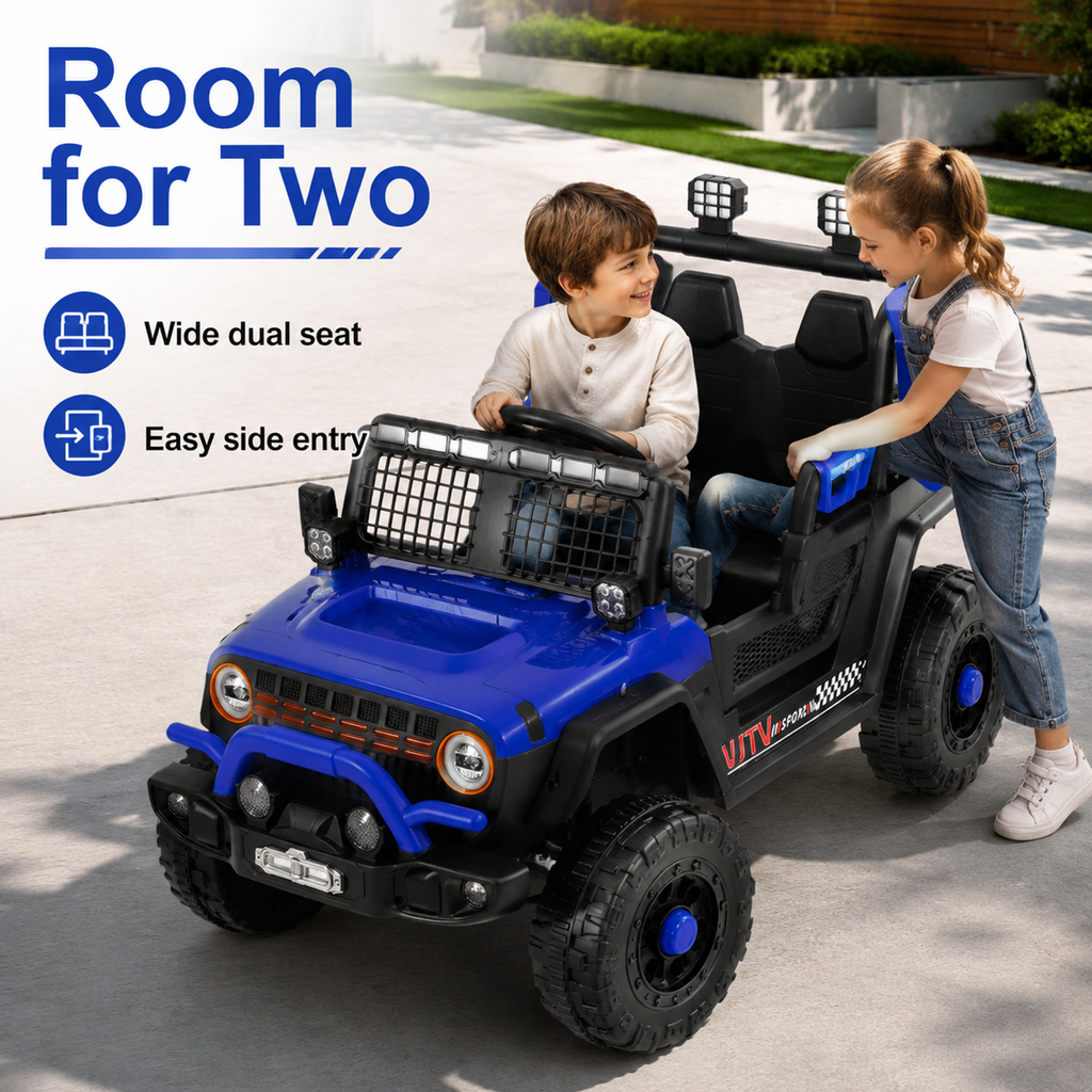FUPOJH 12V Kids Electric Jeep,2-Seater Ride on Car with Remote Control,Dual Motors,Bluetooth Music,LED Lights