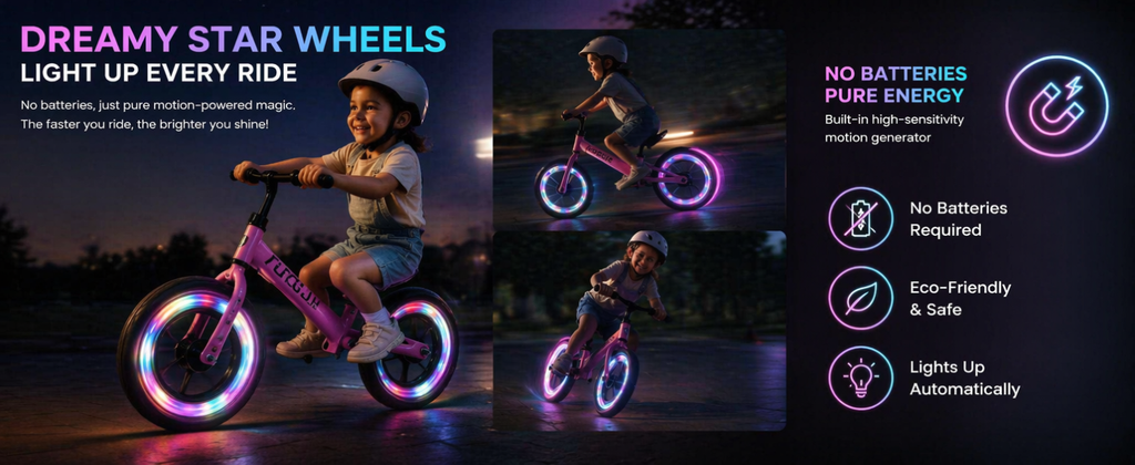 FUPOJH 12" Kids Balance Bike, No Pedal, Light-Up Wheels, Adjustable, for Toddlers 2-5