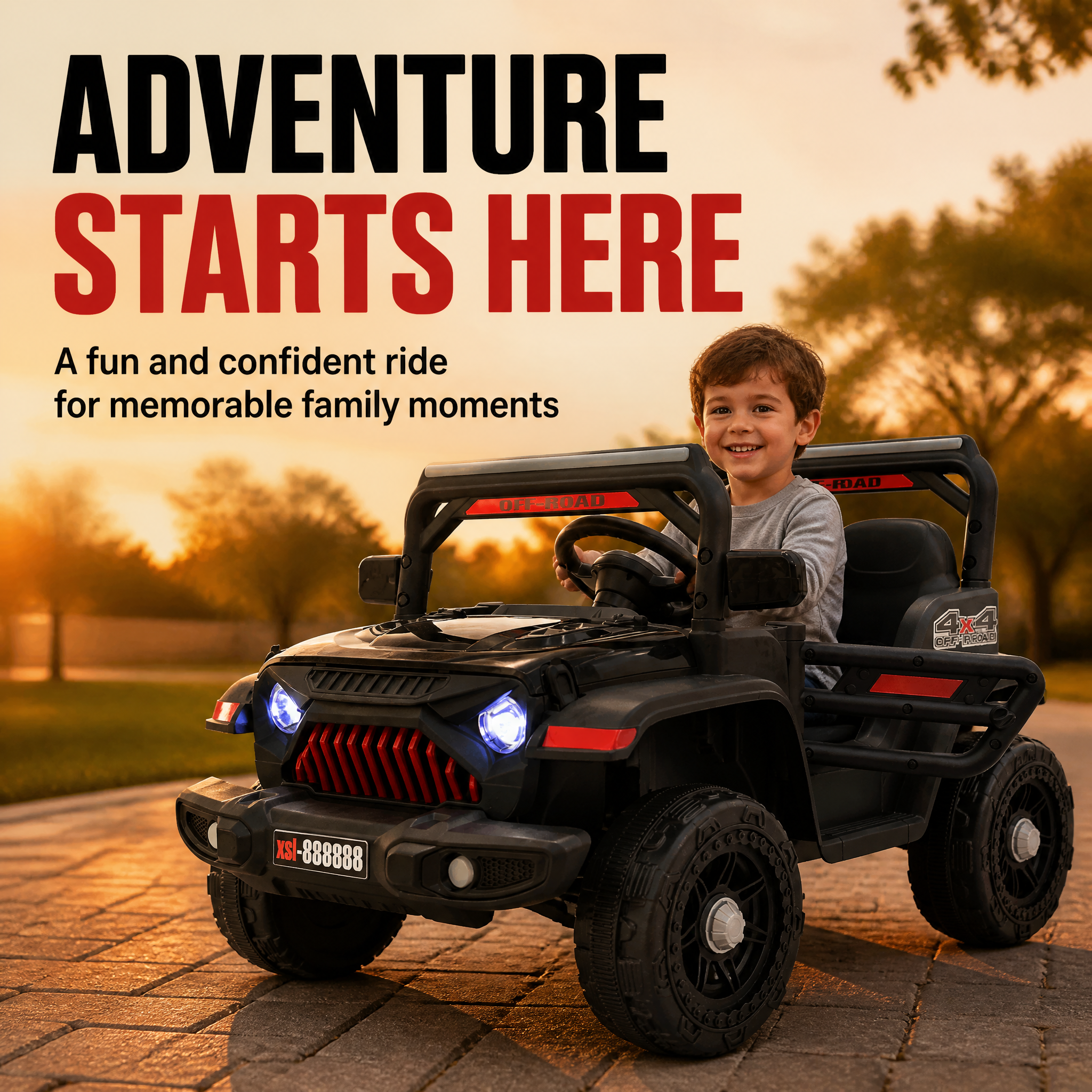 FUPOJH 12V Electric Ride-On Car for Kids | 2.4G Parental Remote Dual Motor 4WD | Bluetooth Music 4-Wheel Suspension | Soft Start All-Terrain Outdoor
