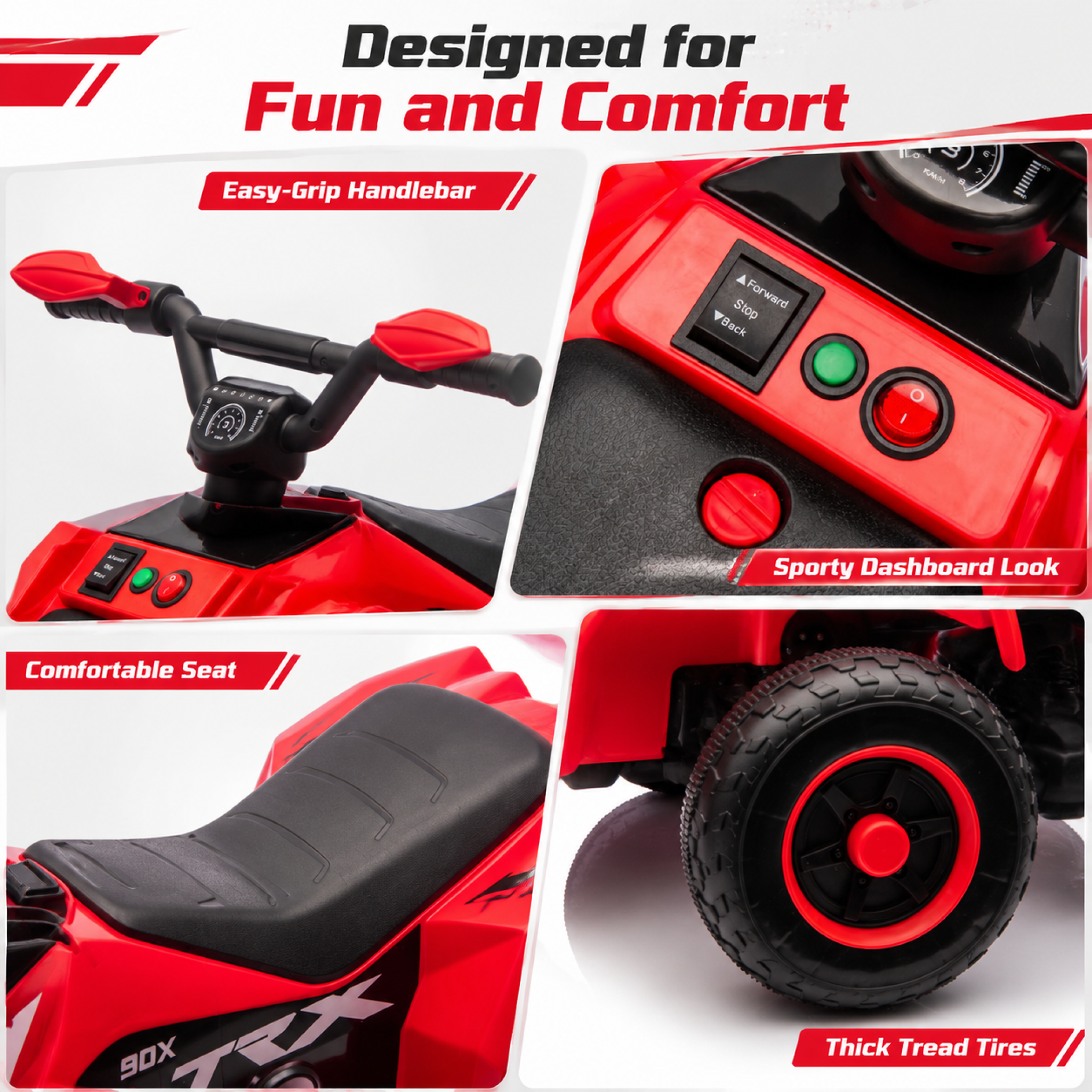 FUPOJH 6V Kids Electric ATV Quad, 4 Wheeler for Kids 3-6, Indoor/Outdoor with Anti-Tip Design