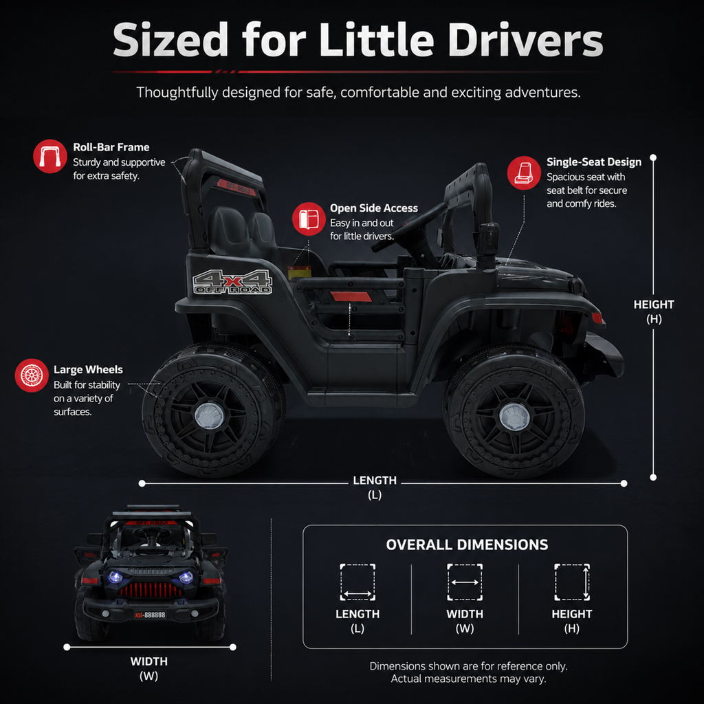 FUPOJH 12V Kids' Electric Jeep with Remote Control, LED Lights, and Music, Ride-On Car