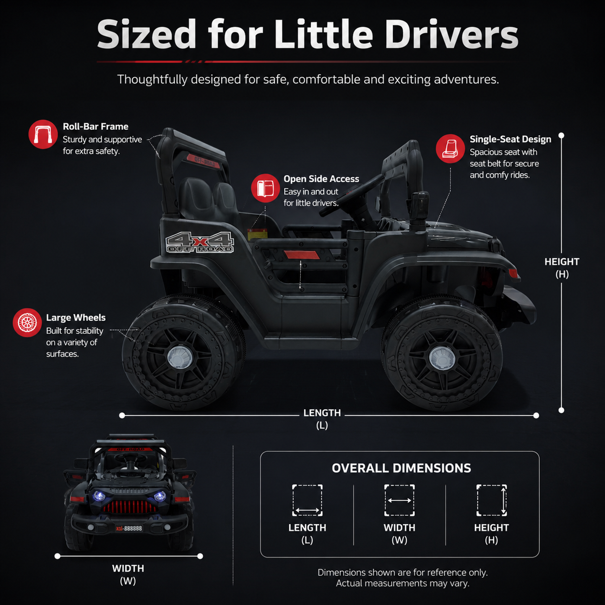 FUPOJH 12V Kids' Electric Jeep with Remote Control, LED Lights, and Music, Ride-On Car