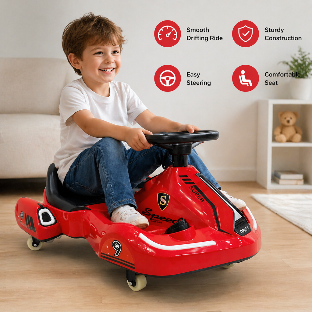 FUPOJH 12V Electric Go Kart,Drift Cart Ride on Toy for Kids 6-12,Indoor/Outdoor with Bluetooth Music,LED Lights