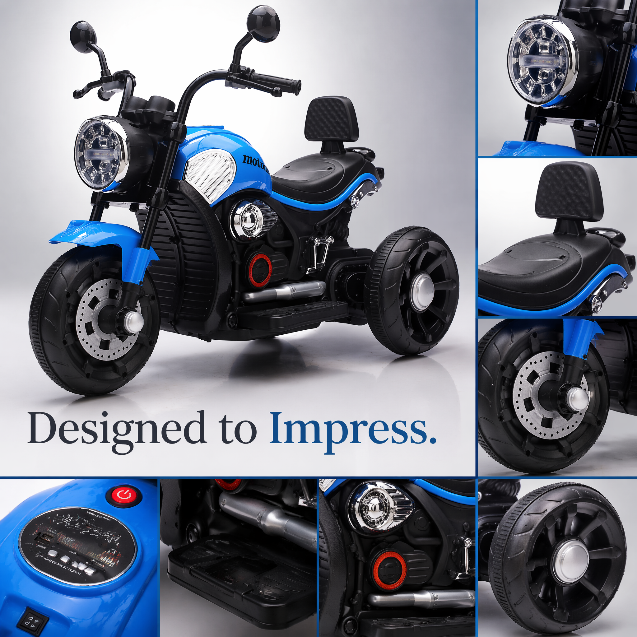FUPOJH 6V 3 Wheel Kids Electric Motorcycle,Battery-Powered Ride-On Toy with LED Lights,Sound System