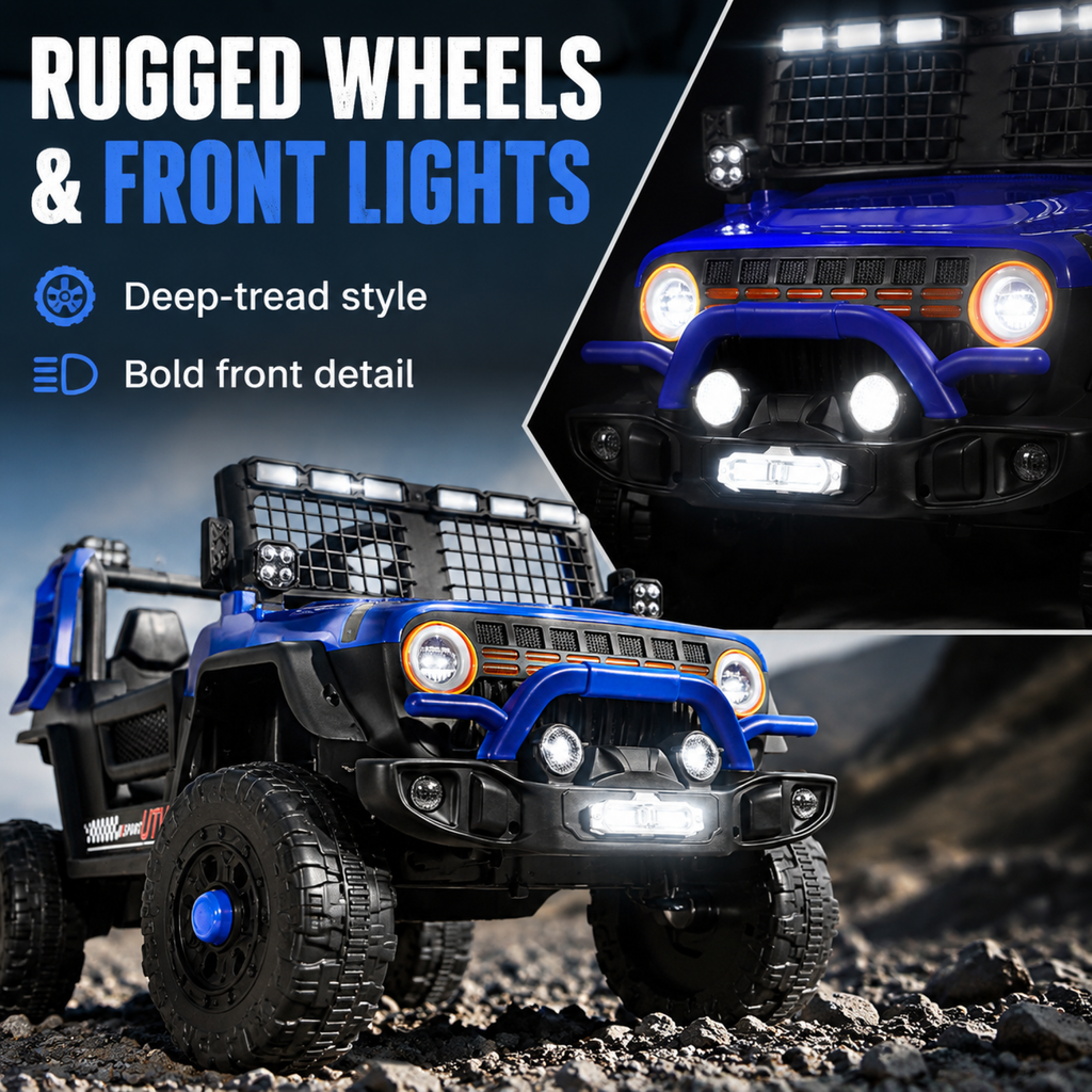 FUPOJH 12V Kids Electric Jeep,2-Seater Ride on Car with Remote Control,Dual Motors,Bluetooth Music,LED Lights