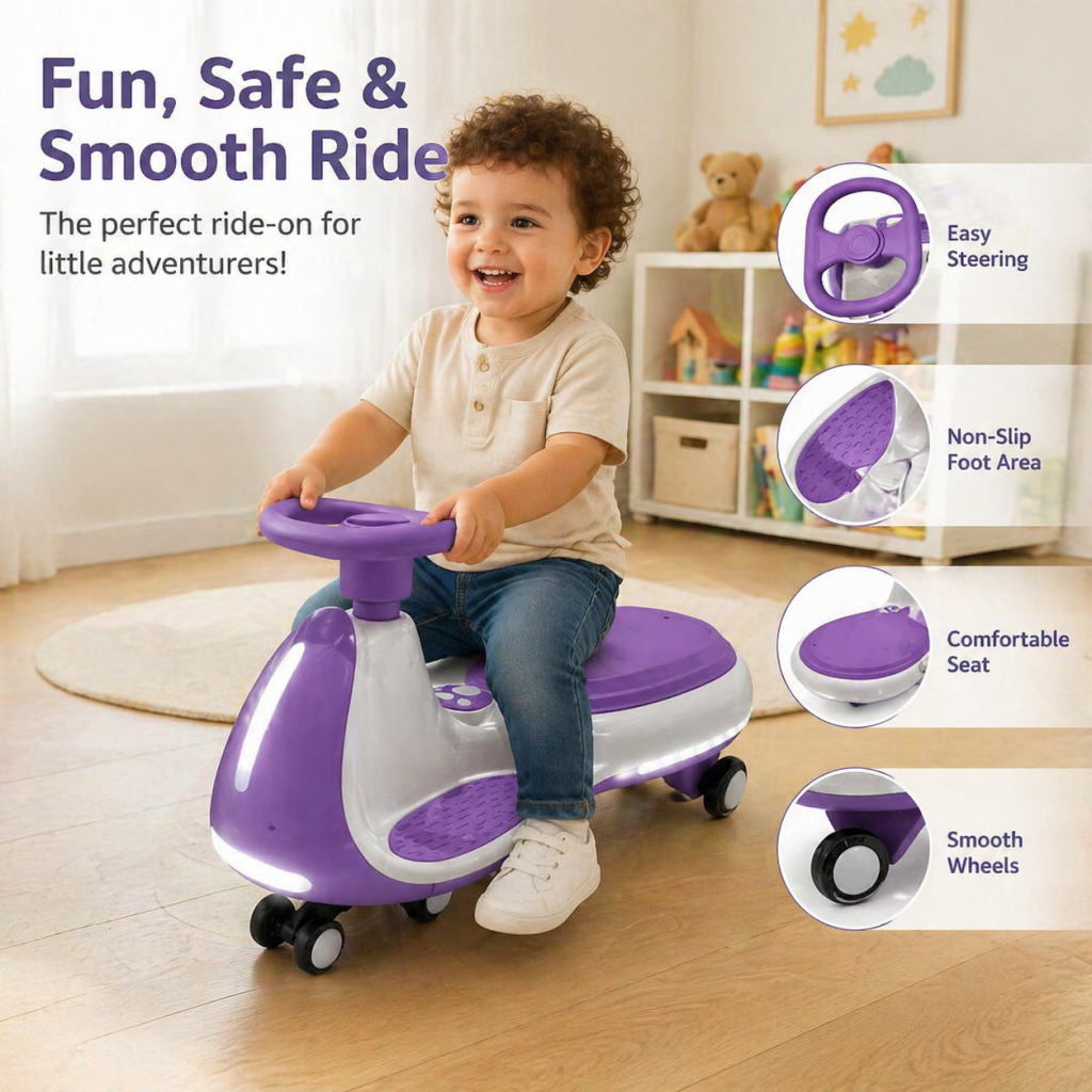 FUPOJH 12V Electric Wiggle Car, 2-in-1 Kids Ride-On Toy with Bluetooth Music, LED Wheels, 150 lbs Capacity for Ages 3+