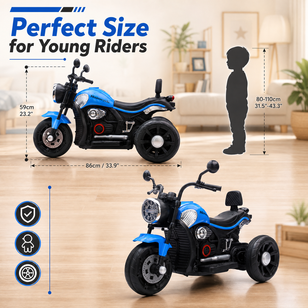 FUPOJH 6V 3 Wheel Kids Electric Motorcycle,Battery-Powered Ride-On Toy with LED Lights,Sound System