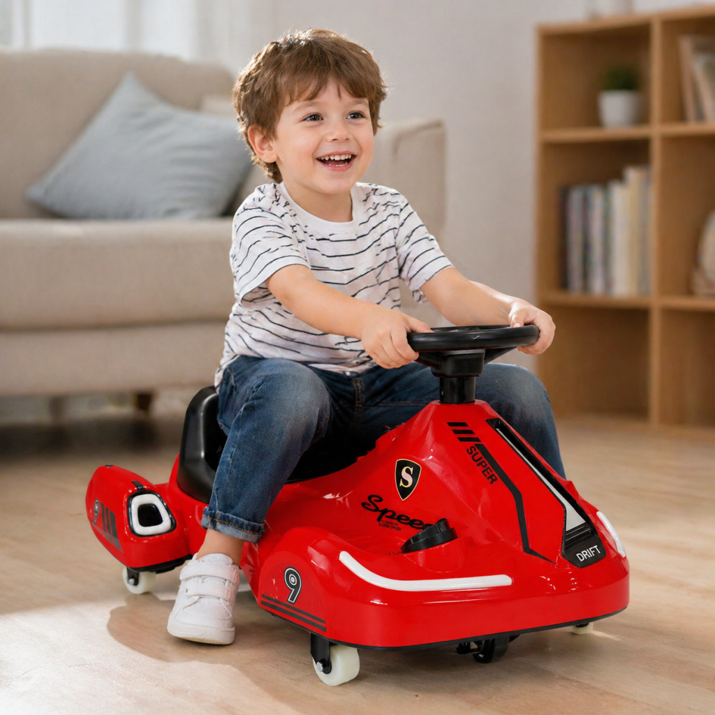 FUPOJH 12V Electric Go Kart,Drift Cart Ride on Toy for Kids 6-12,Indoor/Outdoor with Bluetooth Music,LED Lights
