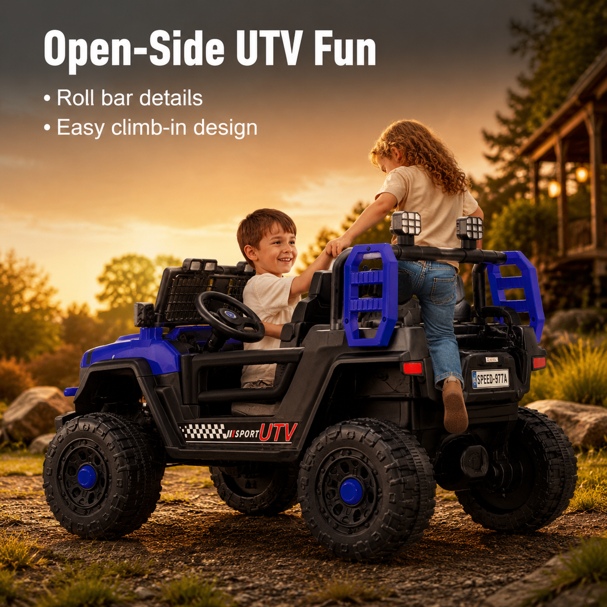 FUPOJH 12V Kids Electric Jeep,2-Seater Ride on Car with Remote Control,Dual Motors,Bluetooth Music,LED Lights